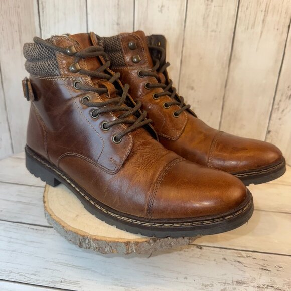 Steve Madden P-Werker Men's Boots Size 10 Lace-Up Side Zip Knit Cuff Leather - Picture 1 of 8
